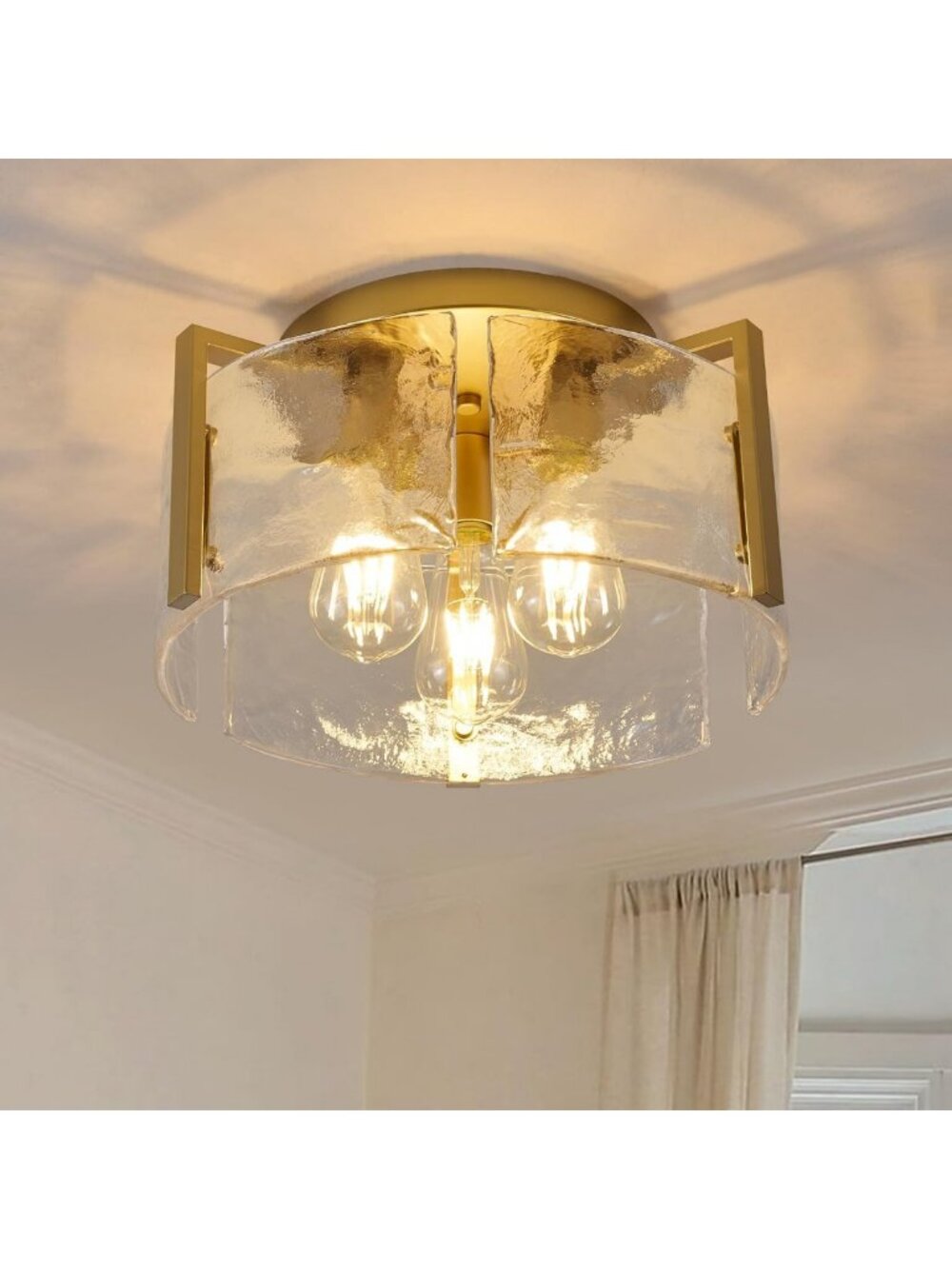 Stylish Gold Semi Flush Mount Ceiling Light - Dimmable Fixture for Hallway